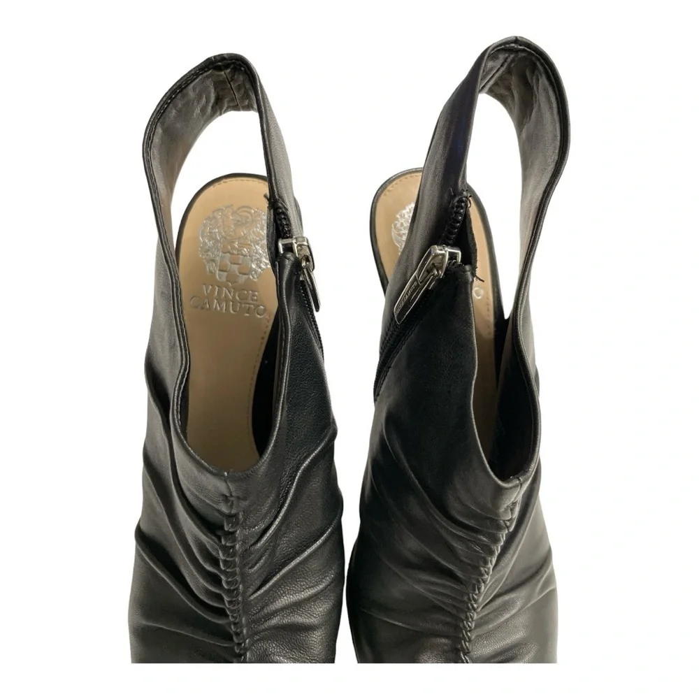 Vince Camuto Jenett Leather Rouched Front Slingback Heeled Booties Black 9 1/2M